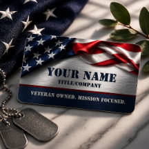 American Flag Veteran Owned Metallic Business Card