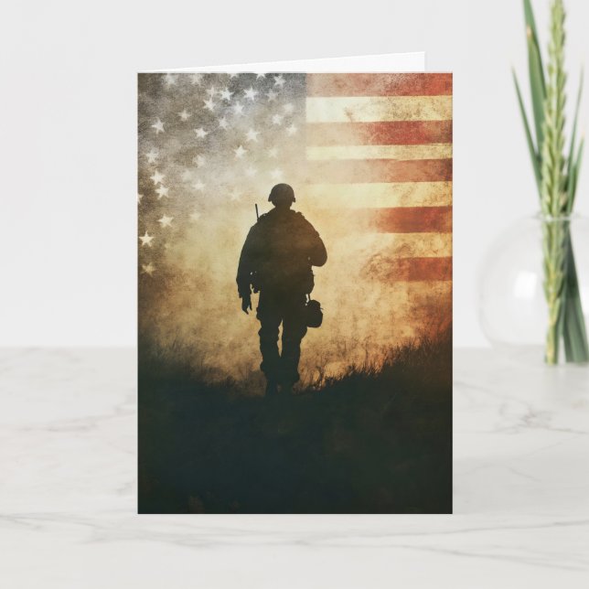 American Flag Veteran Soldier Holiday Card (Front)