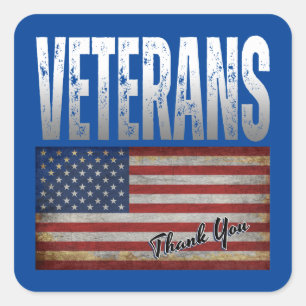 AMERICAN FLAG VETERANS THANK YOU 4TH OF JULY   SQUARE STICKER