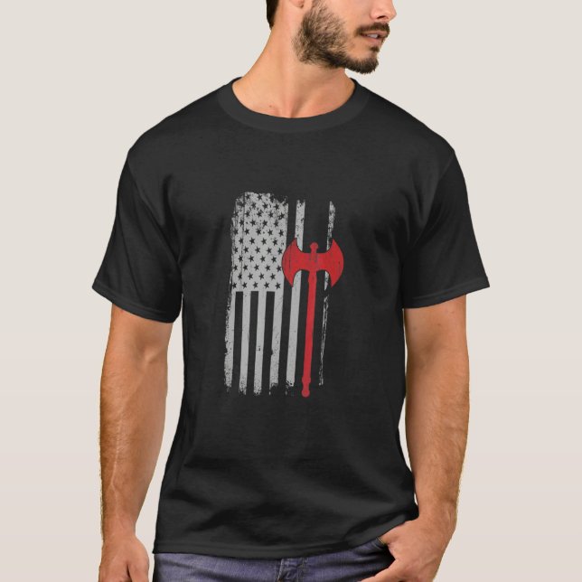 American Flag Viking Axe T-Shirt (Front)