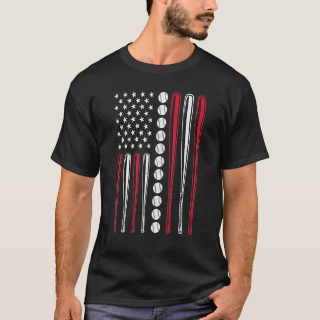 American Flag Vintage Baseball Flag  Dad Mum T-Shirt (Front)