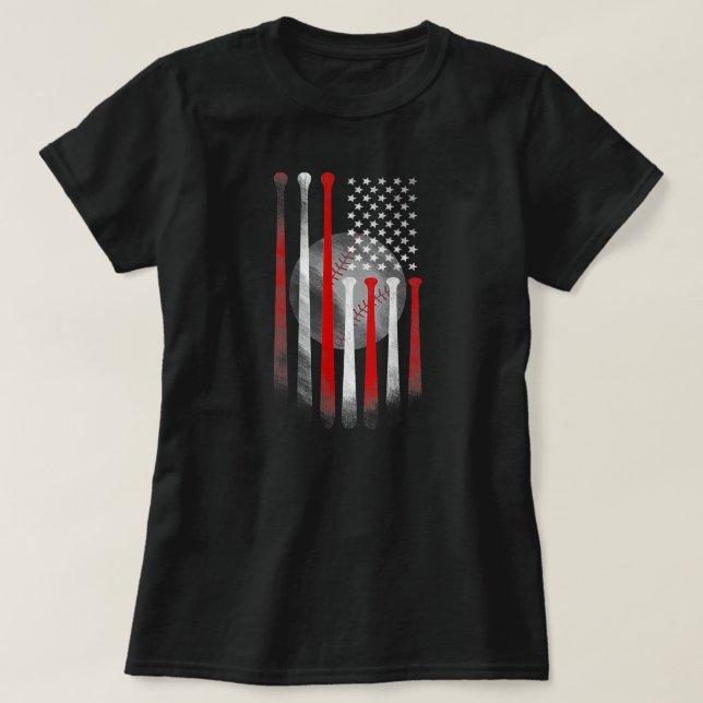 American Flag Vintage Baseball Flag Dad Mum Tee  (Design Front)