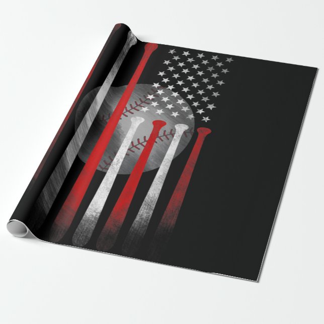 American Flag Vintage Baseball Wrapping Paper (Unrolled)