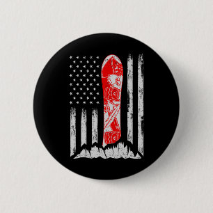 American Flag Vintage Cool Snowboarding Skiing Sno 6 Cm Round Badge