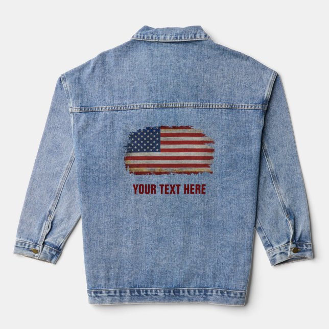 AMERICAN FLAG VINTAGE CUSTOM TEXT  DENIM JACKET (Back)