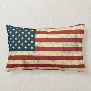American Flag Vintage Distressed Lumbar Cushion