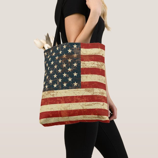 American Flag Vintage Distressed Tote Bag (Close Up)