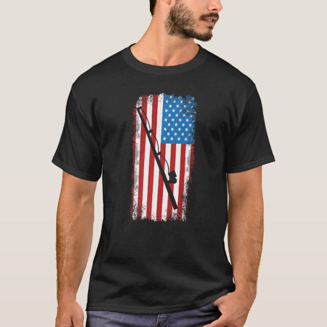 American Flag Vintage Fisherman Lucky Fishing T-Shirt (Front)
