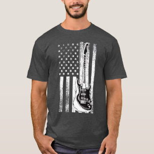 American Flag Vintage Guitar Matching Guitar Lover T-Shirt
