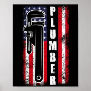 American Flag Vintage Plumbing Plumber Wrench Poster