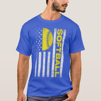 American Flag Vintage Softball Flag Softball Dad M T-Shirt