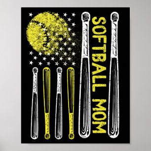 American Flag Vintage Softball Mum Mother's Day Poster