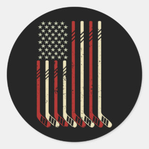 American Flag Vintage Usa Ice Hockey Lover Fan Pla Classic Round Sticker