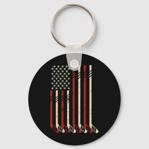 American Flag Vintage Usa Ice Hockey Lover Fan Pla Key Ring