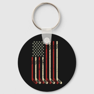 American Flag Vintage Usa Ice Hockey Lover Fan Pla Key Ring