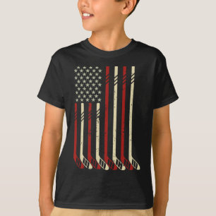 American Flag Vintage Usa Ice Hockey Lover Fan Pla T-Shirt