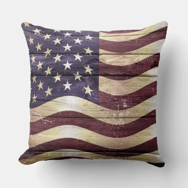 American Flag Vintage Wood Cushion (Front)