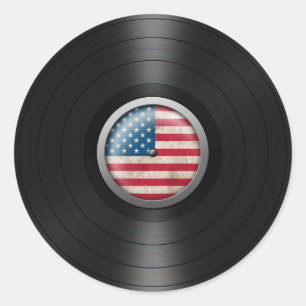 American Flag Vinyl Record Album Graphic Classic Round Sticker