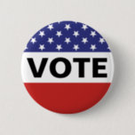 American Flag Vote 6 Cm Round Badge<br><div class="desc">As a reminder to get out and vote,  this button features the stars and colours of the red,  white and blue American flag along with text which reads "Vote".</div>