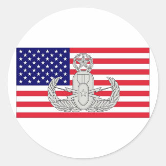 American Flag w/ EOD Badge Classic Round Sticker