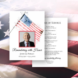 American Flag Watercolor Funeral Service Memorial Programme