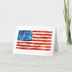 American Flag Watercolor Painting Artistic USA Card