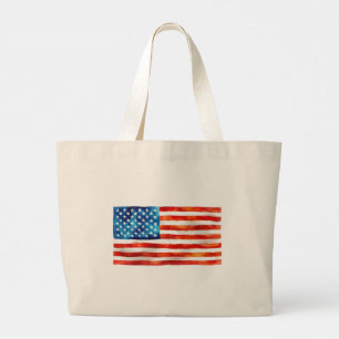 American Flag Watercolor Painting Artistic USA Large Tote Bag