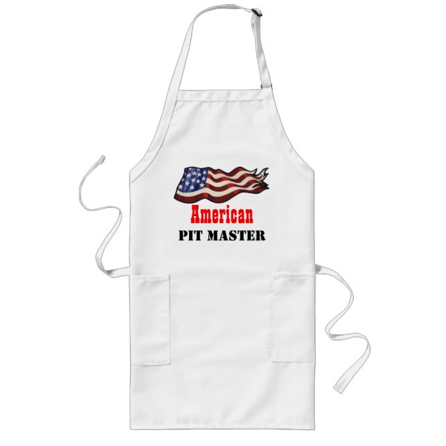 American Flag Waving American, Pit Master Long Apron (Front)