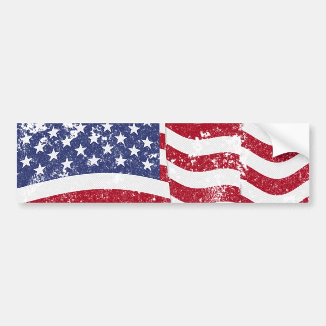 American Flag Waving - Distressed Bumper Sticker (Front)