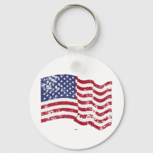 American Flag Waving - Distressed Key Ring