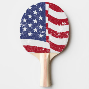 American Flag Waving - Distressed Ping Pong Paddle