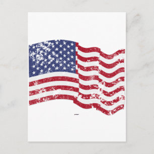 American Flag Waving - Distressed Postcard