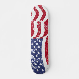 American Flag Waving - Distressed Skateboard