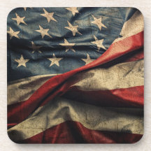 American Flag Waving Fabric Design Coaster