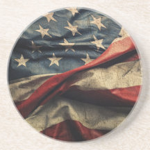 American Flag Waving Fabric Design Coaster