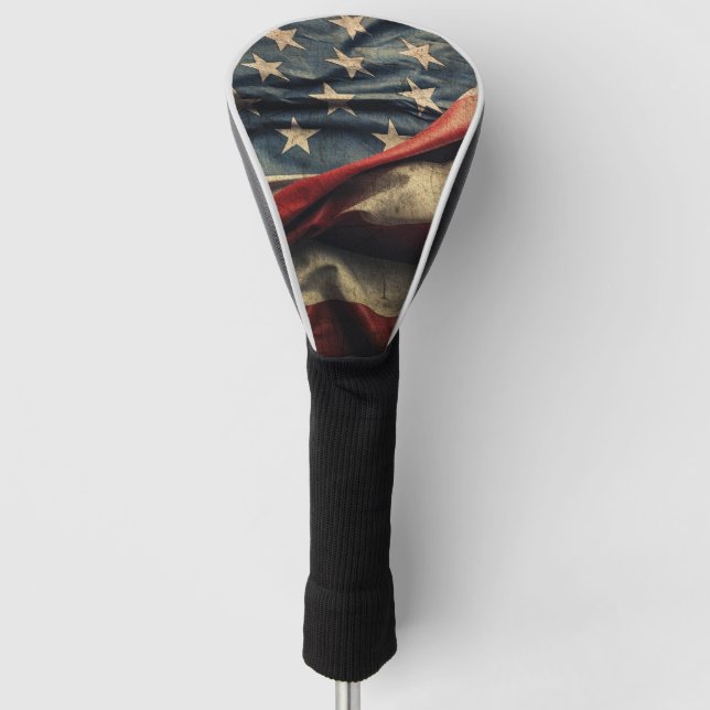 American Flag Waving Fabric Design Golf Head Cover (Front)