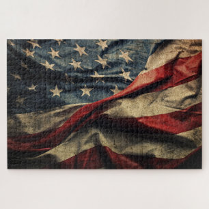 American Flag Waving Fabric Design Jigsaw Puzzle
