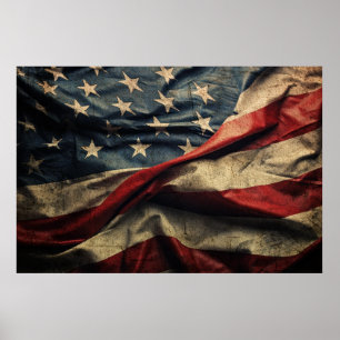 American Flag Waving Fabric Design Poster