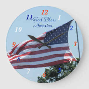 American Flag waving in the breeze- customise Large Clock
