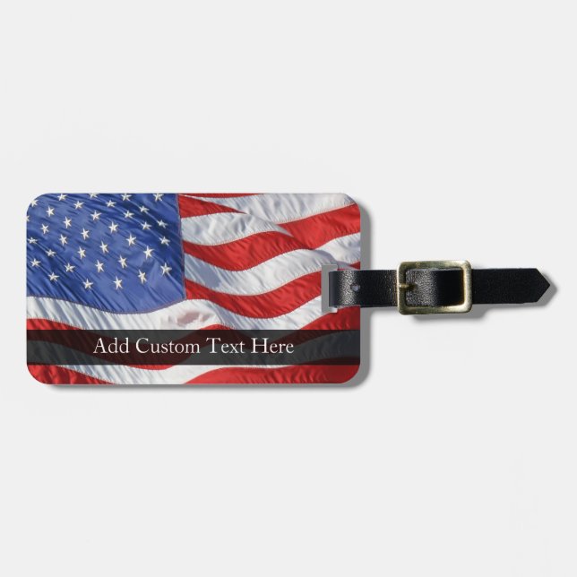 American Flag, Waving in Wind Luggage Tag (Front Horizontal)