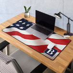 American Flag Waving Personalised Monogram Desk Mat<br><div class="desc">American Flag Desk Mat - American flag modern red white and blue design . Personalise with military , police officers or veteran name. This personalised military desk mat is perfect for military branches, veterans, police departments and law enforcement officers. COPYRIGHT © 2023 Judy Burrows, Black Dog Art - All Rights...</div>