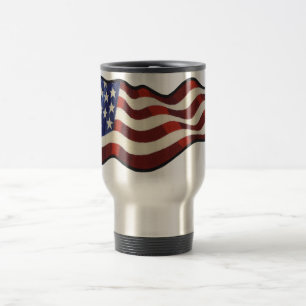 American Flag Waving Thermo Mug