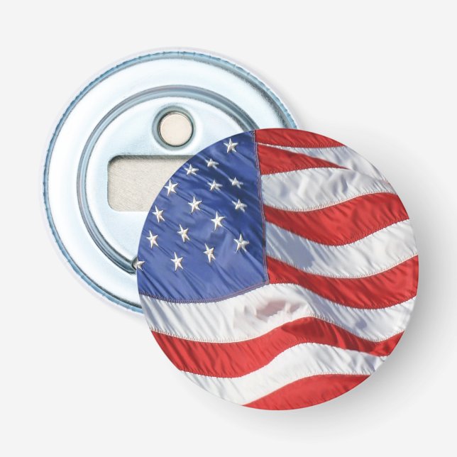 American Flag Waving Wind Patriotic USA Bottle Opener (Front)