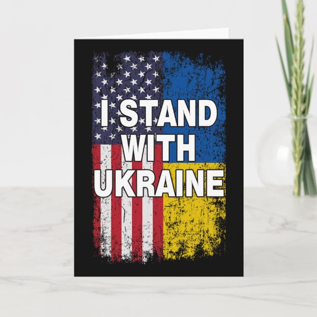 American Flag We Support Ukraine Flag I Stand With Card (Front)