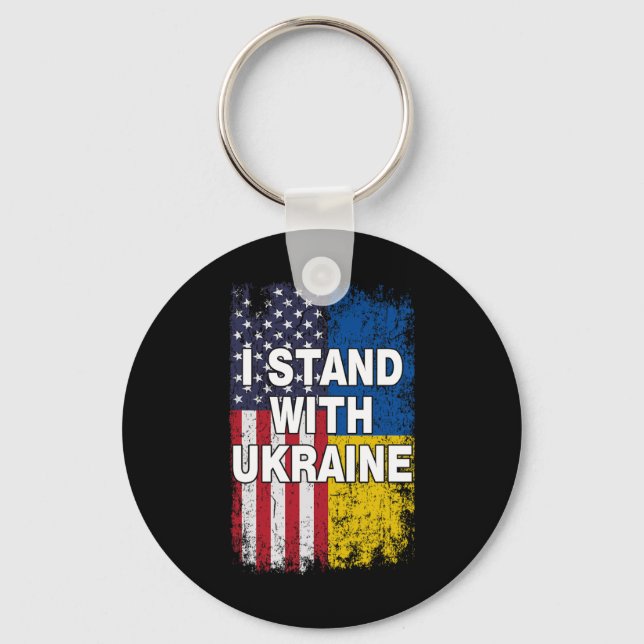 American Flag We Support Ukraine Flag I Stand With Key Ring (Front)