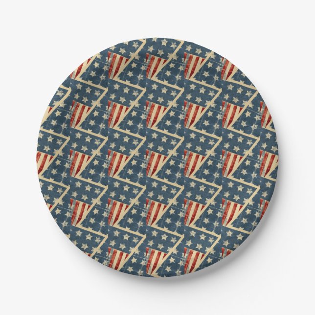 American Flag Weathered Stars and Stripes Paper Plate (Front)
