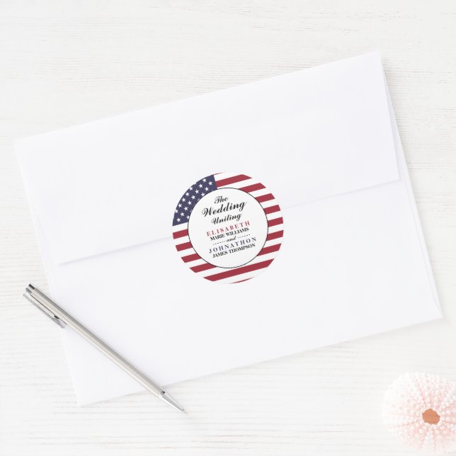 American Flag Wedding Classic Round Sticker (Envelope)