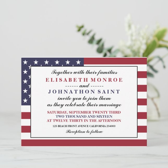 American Flag Wedding Invitation (Standing Front)