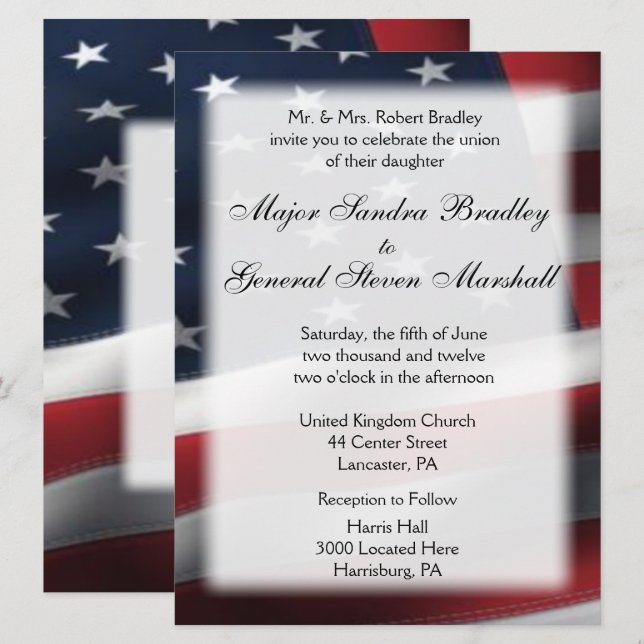 American Flag Wedding Invitation Military Theme (Front/Back)