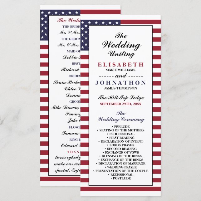 American Flag Wedding Programme (Front/Back)